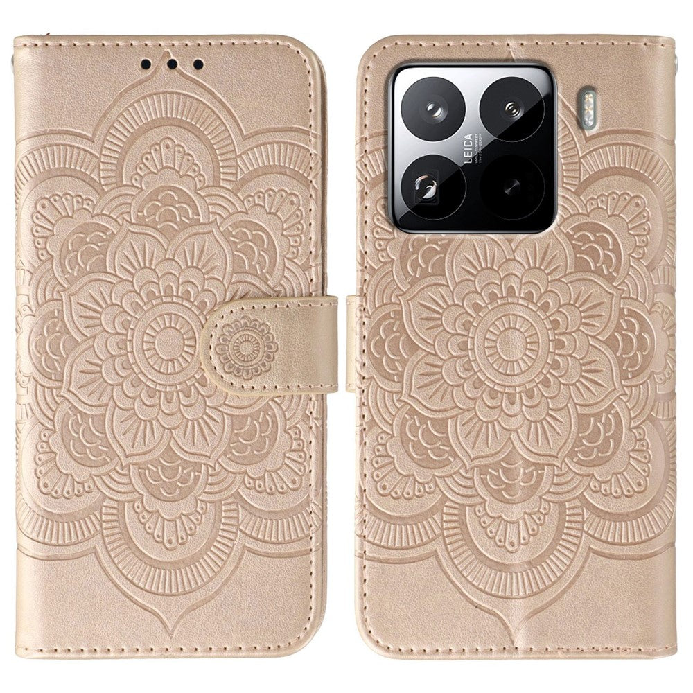 Xiaomi 15 Pro-skal i PU-läder med mandala-präglad design, plånboksfodral