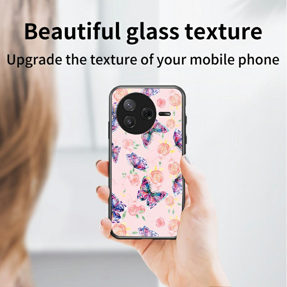 For Xiaomi Poco F7 Pro 5G / Redmi K80 5G Case Butterfly Pattern TPU + Tempered Glass Protective Phone Cover