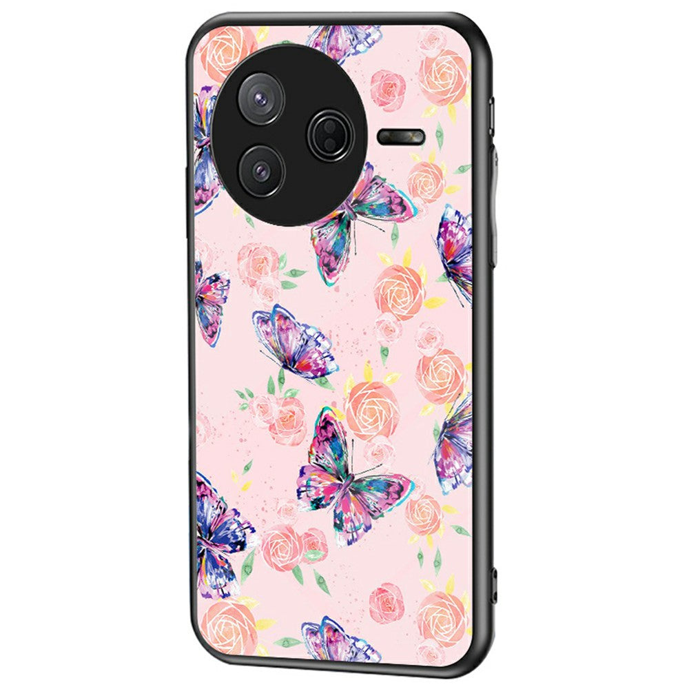 For Xiaomi Poco F7 Pro 5G / Redmi K80 5G Case Butterfly Pattern TPU + Tempered Glass Protective Phone Cover