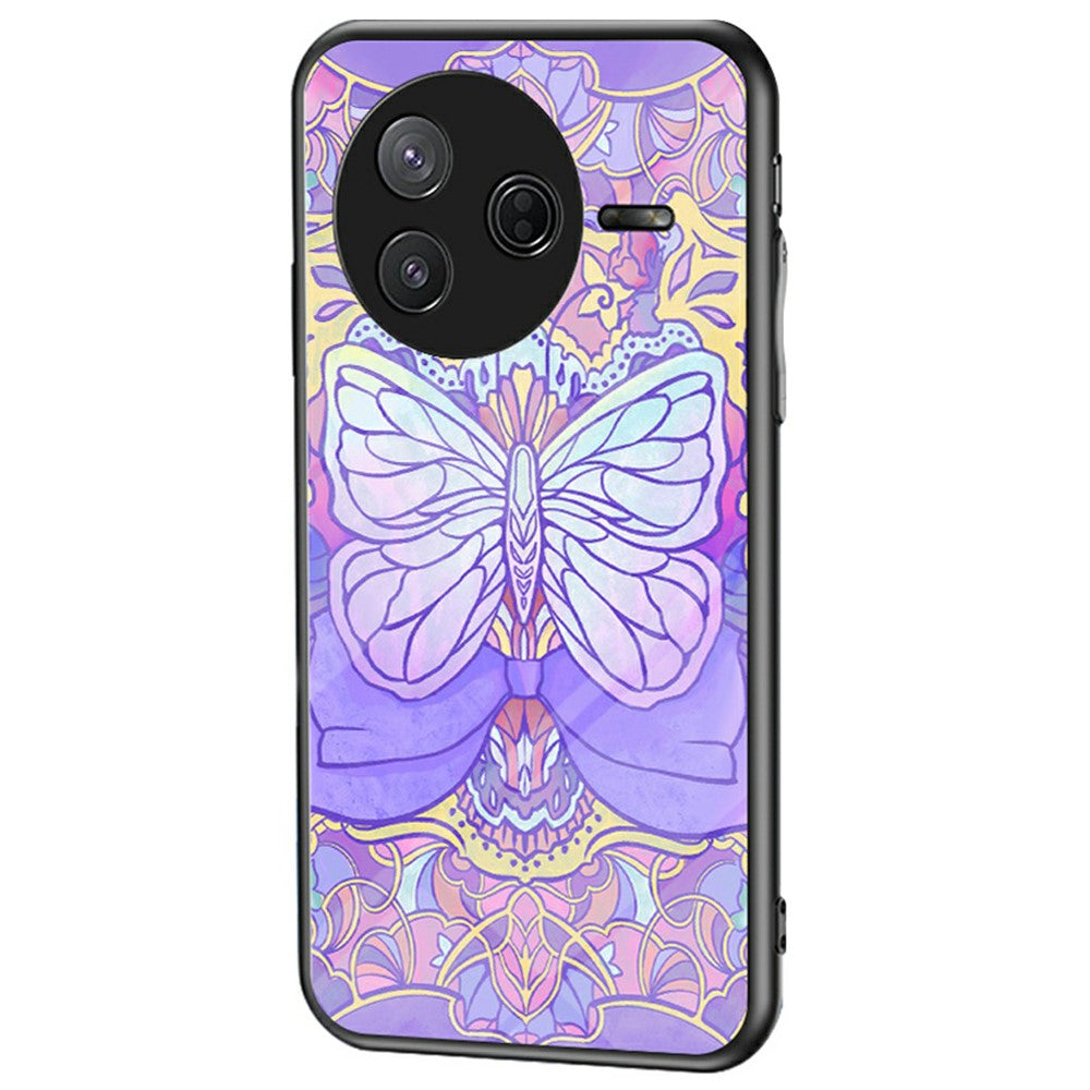 For Xiaomi Poco F7 Pro 5G / Redmi K80 5G Case Butterfly Pattern TPU + Tempered Glass Protective Phone Cover