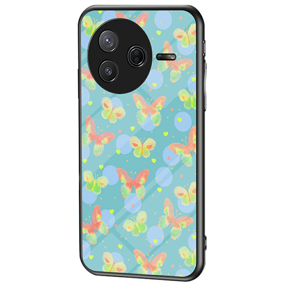 For Xiaomi Poco F7 Pro 5G / Redmi K80 5G Case Butterfly Pattern TPU + Tempered Glass Protective Phone Cover