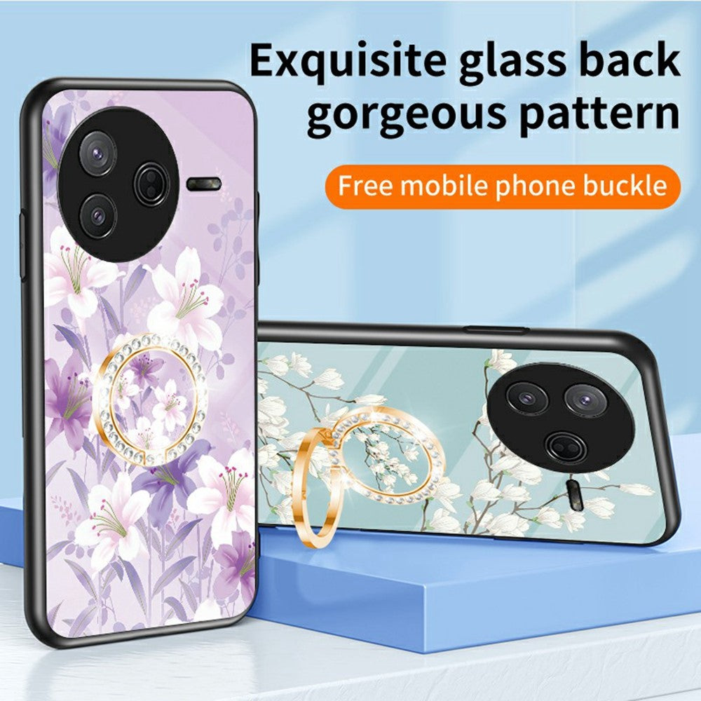For Xiaomi Poco F7 Pro 5G / Redmi K80 5G Case Floral Pattern TPU + Tempered Glass Protective Phone Cover
