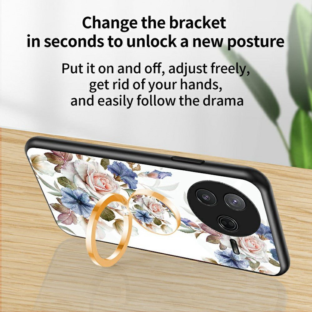 For Xiaomi Poco F7 Pro 5G / Redmi K80 5G Case Floral Pattern TPU + Tempered Glass Protective Phone Cover
