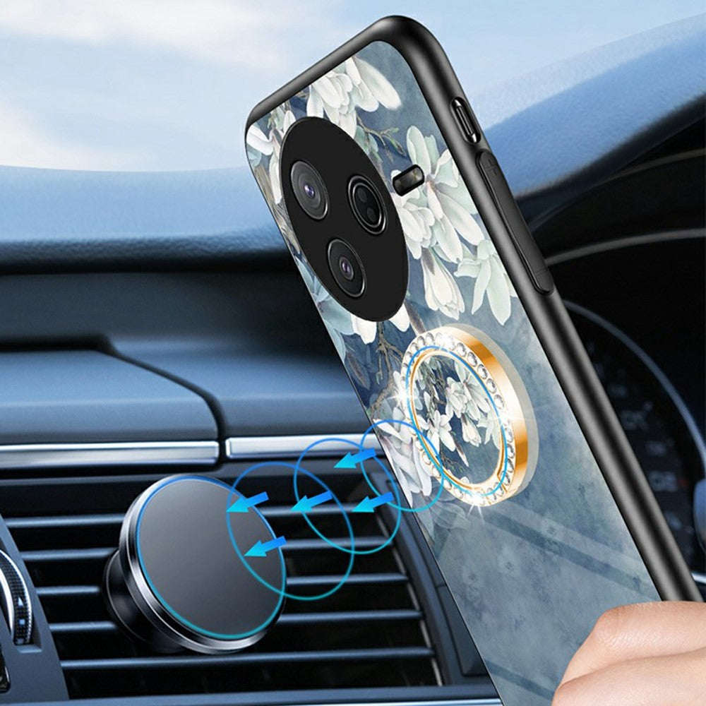 For Xiaomi Poco F7 Pro 5G / Redmi K80 5G Case Floral Pattern TPU + Tempered Glass Protective Phone Cover