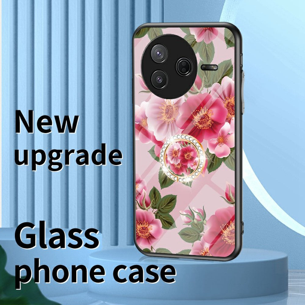 For Xiaomi Poco F7 Pro 5G / Redmi K80 5G Case Floral Pattern TPU + Tempered Glass Protective Phone Cover