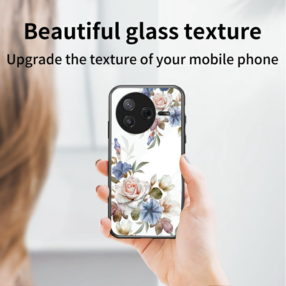 For Xiaomi Poco F7 Pro 5G / Redmi K80 5G Case Floral Pattern TPU + Tempered Glass Protective Phone Cover