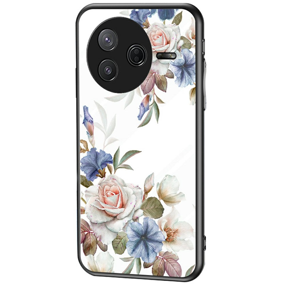 For Xiaomi Poco F7 Pro 5G / Redmi K80 5G Case Floral Pattern TPU + Tempered Glass Protective Phone Cover
