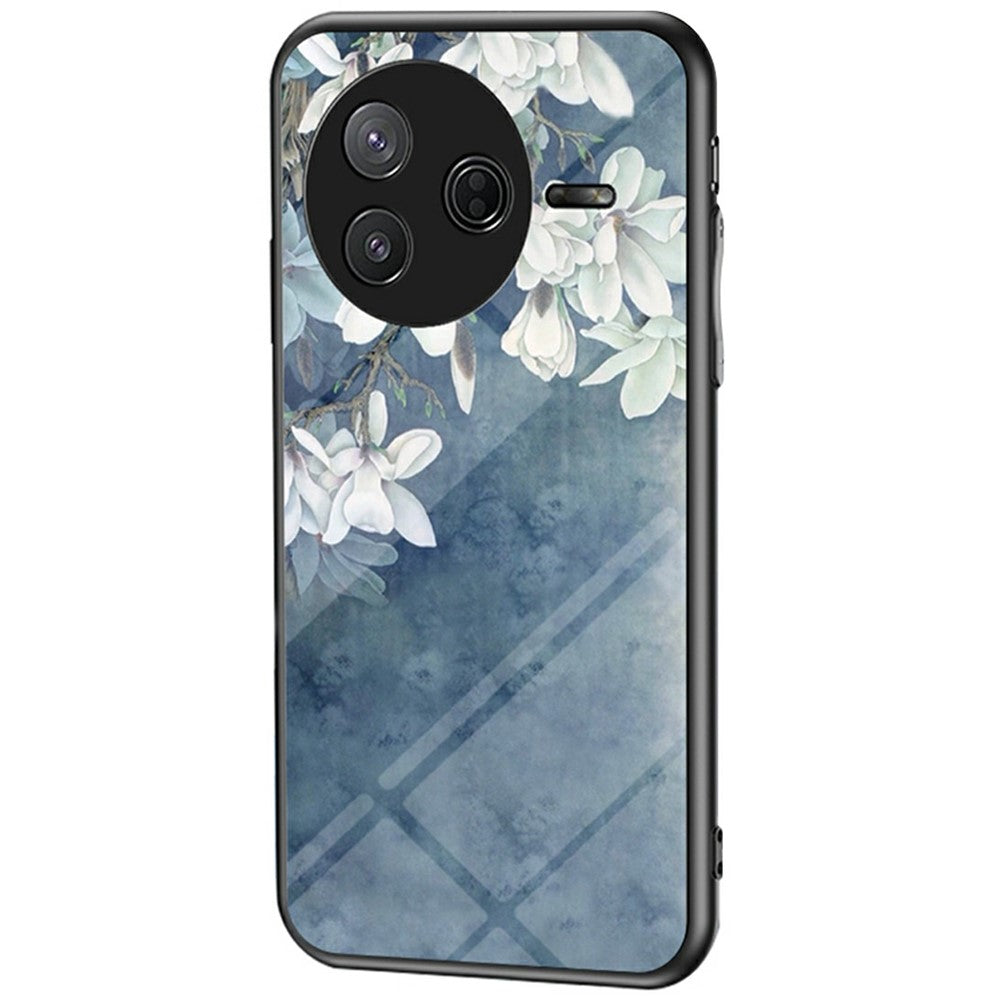 For Xiaomi Poco F7 Pro 5G / Redmi K80 5G Case Floral Pattern TPU + Tempered Glass Protective Phone Cover