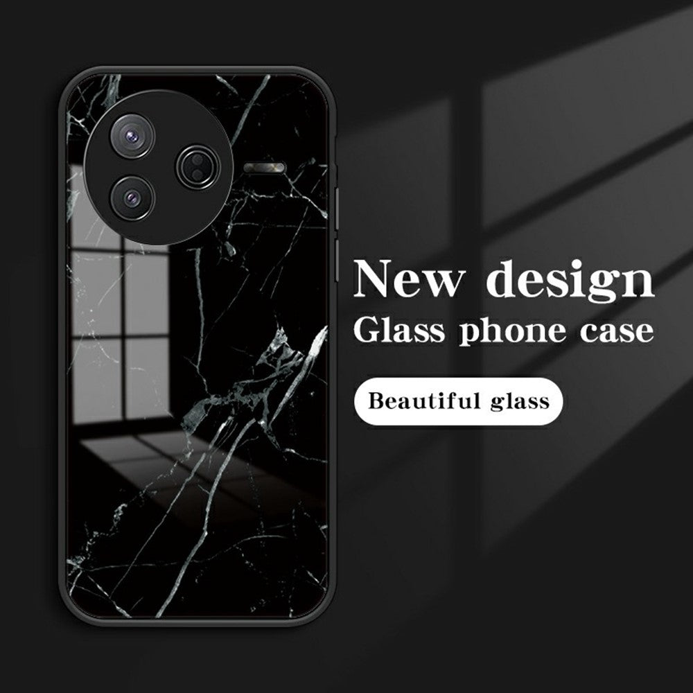 For Xiaomi Poco F7 Pro 5G / Redmi K80 5G Case Marble Pattern Tempered Glass + PC + TPU Protective Phone Cover