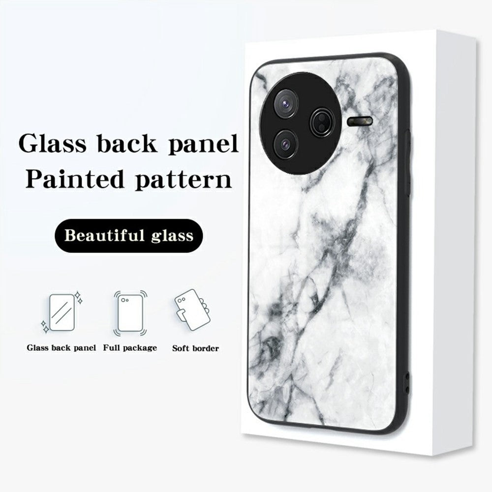 For Xiaomi Poco F7 Pro 5G / Redmi K80 5G Case Marble Pattern Tempered Glass + PC + TPU Protective Phone Cover