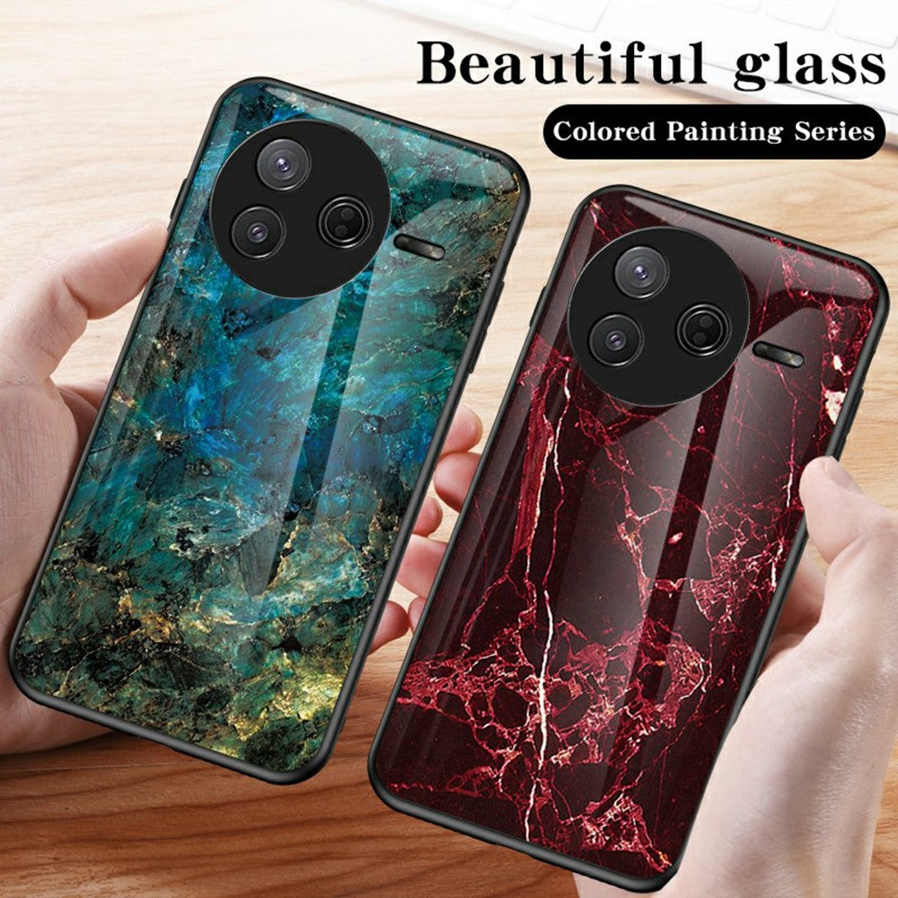 For Xiaomi Poco F7 Pro 5G / Redmi K80 5G Case Marble Pattern Tempered Glass + PC + TPU Protective Phone Cover