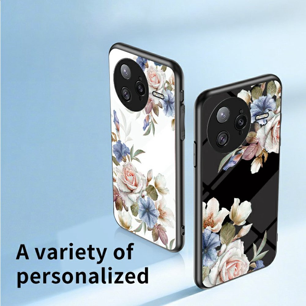 For Xiaomi Poco F7 Ultra 5G / Redmi K80 Pro 5G Case Floral Pattern TPU + Tempered Glass Protective Phone Cover