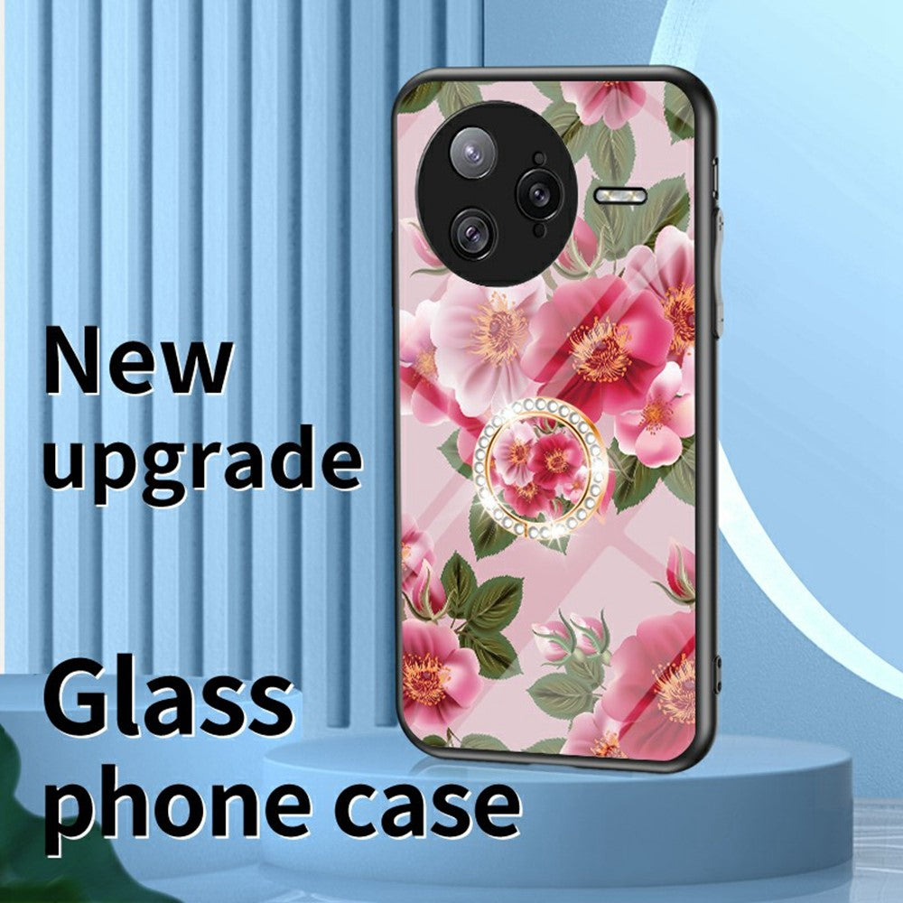 For Xiaomi Poco F7 Ultra 5G / Redmi K80 Pro 5G Case Floral Pattern TPU + Tempered Glass Protective Phone Cover