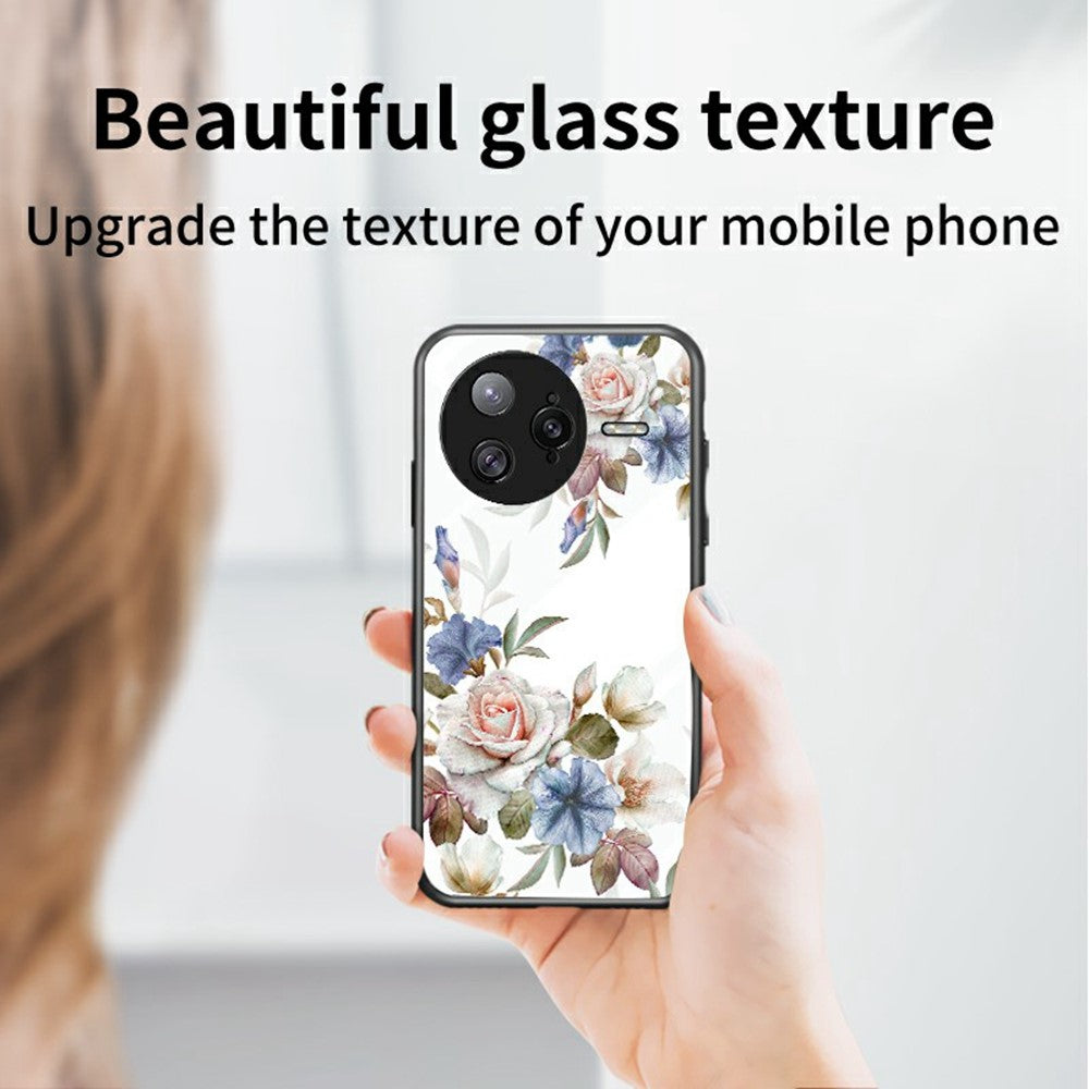 For Xiaomi Poco F7 Ultra 5G / Redmi K80 Pro 5G Case Floral Pattern TPU + Tempered Glass Protective Phone Cover