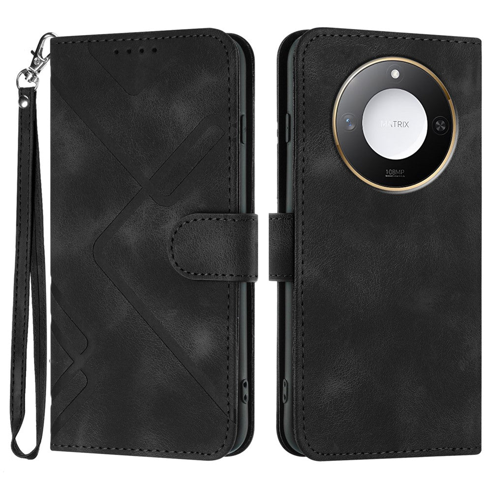 For Honor X9c Smart 5G / Honor X60 5G Wallet Case Line Imprinted PU Leather Phone Cover with Strap