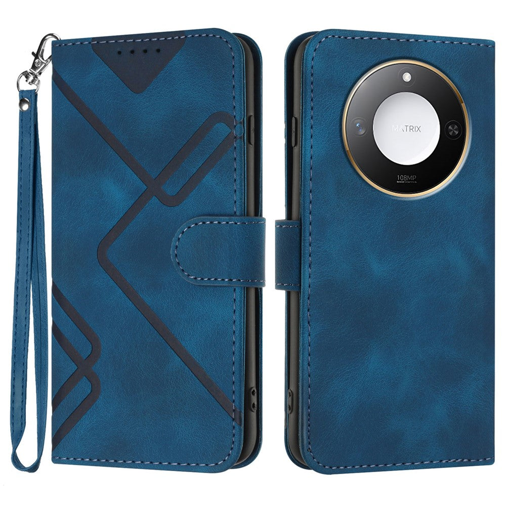 For Honor X9c Smart 5G / Honor X60 5G Wallet Case Line Imprinted PU Leather Phone Cover with Strap