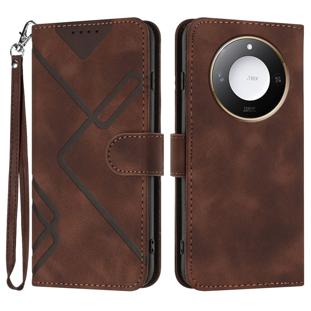For Honor X9c Smart 5G / Honor X60 5G Wallet Case Line Imprinted PU Leather Phone Cover with Strap