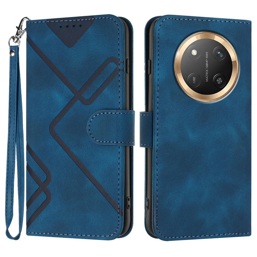 For Honor X60 Pro 5G / Honor Magic7 Lite 5G / Honor X9c 5G Wallet Case Line Imprinted PU Leather Phone Cover with Strap