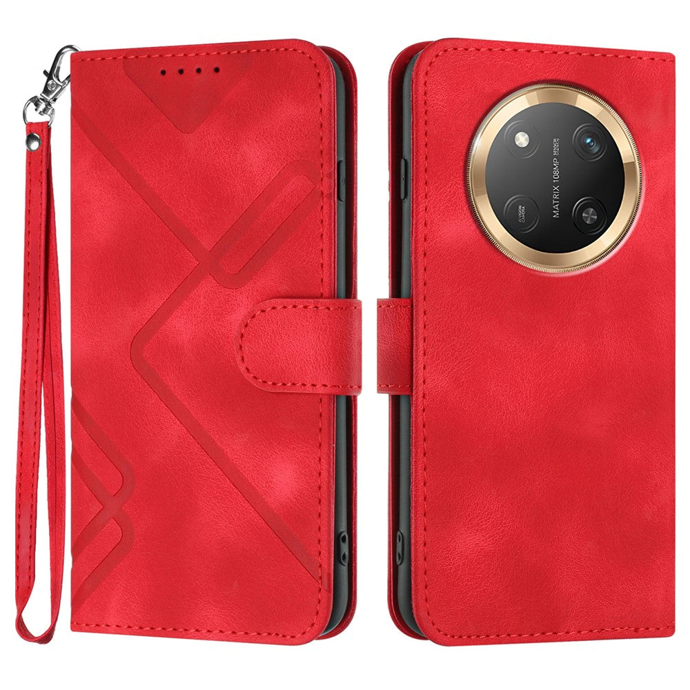For Honor X60 Pro 5G / Honor Magic7 Lite 5G / Honor X9c 5G Wallet Case Line Imprinted PU Leather Phone Cover with Strap