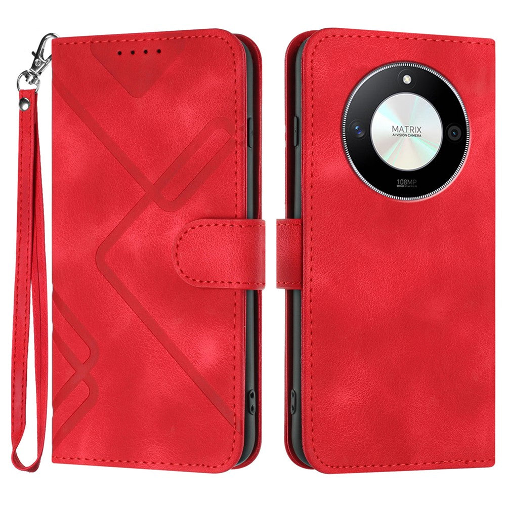 For Honor X9b 5G / Honor Magic6 Lite 5G / Honor X50 5G Wallet Case Line Imprinted PU Leather Phone Cover with Strap