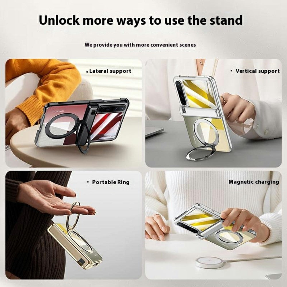 For Huawei Pura X Magnetic Case Kickstand Electroplated PC Phone Cover Built-In Screen Protector