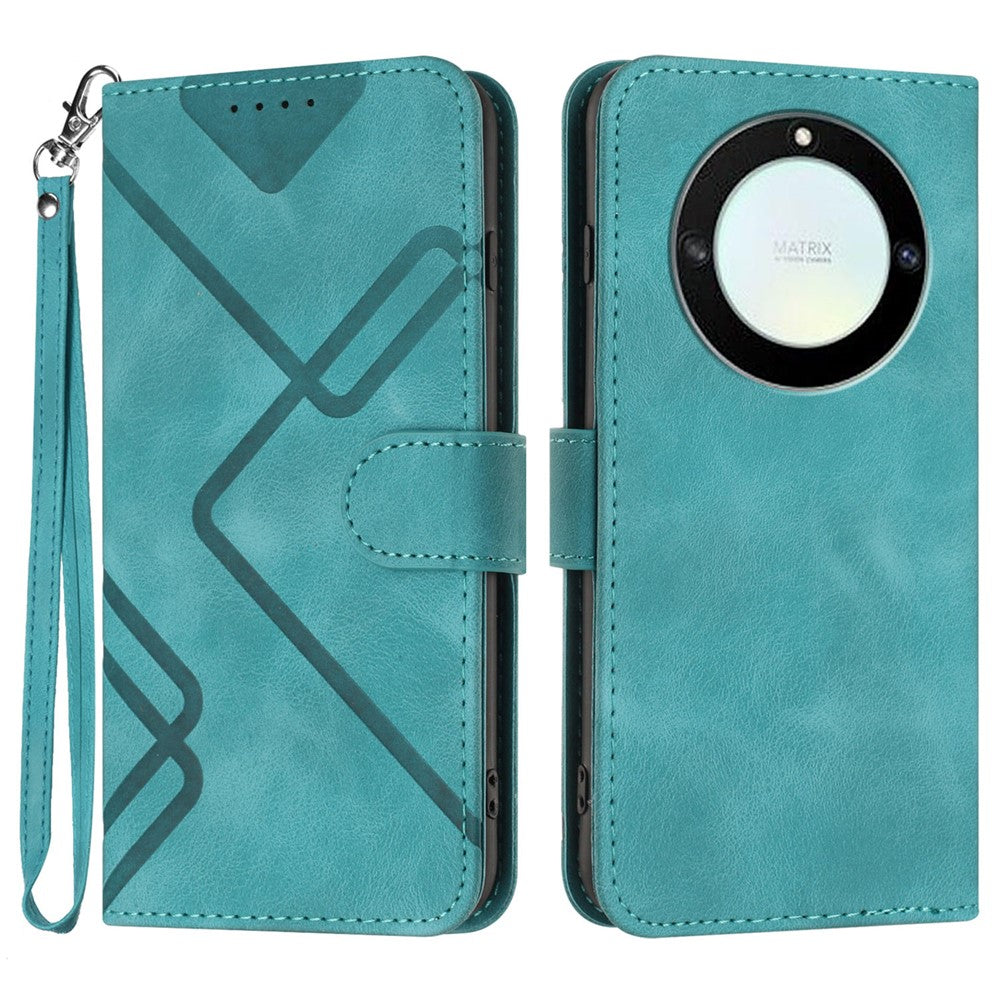 For Honor Magic5 Lite 5G / Honor X9a 5G / Honor X40 5G Wallet Case Line Imprinted PU Leather Phone Cover with Strap