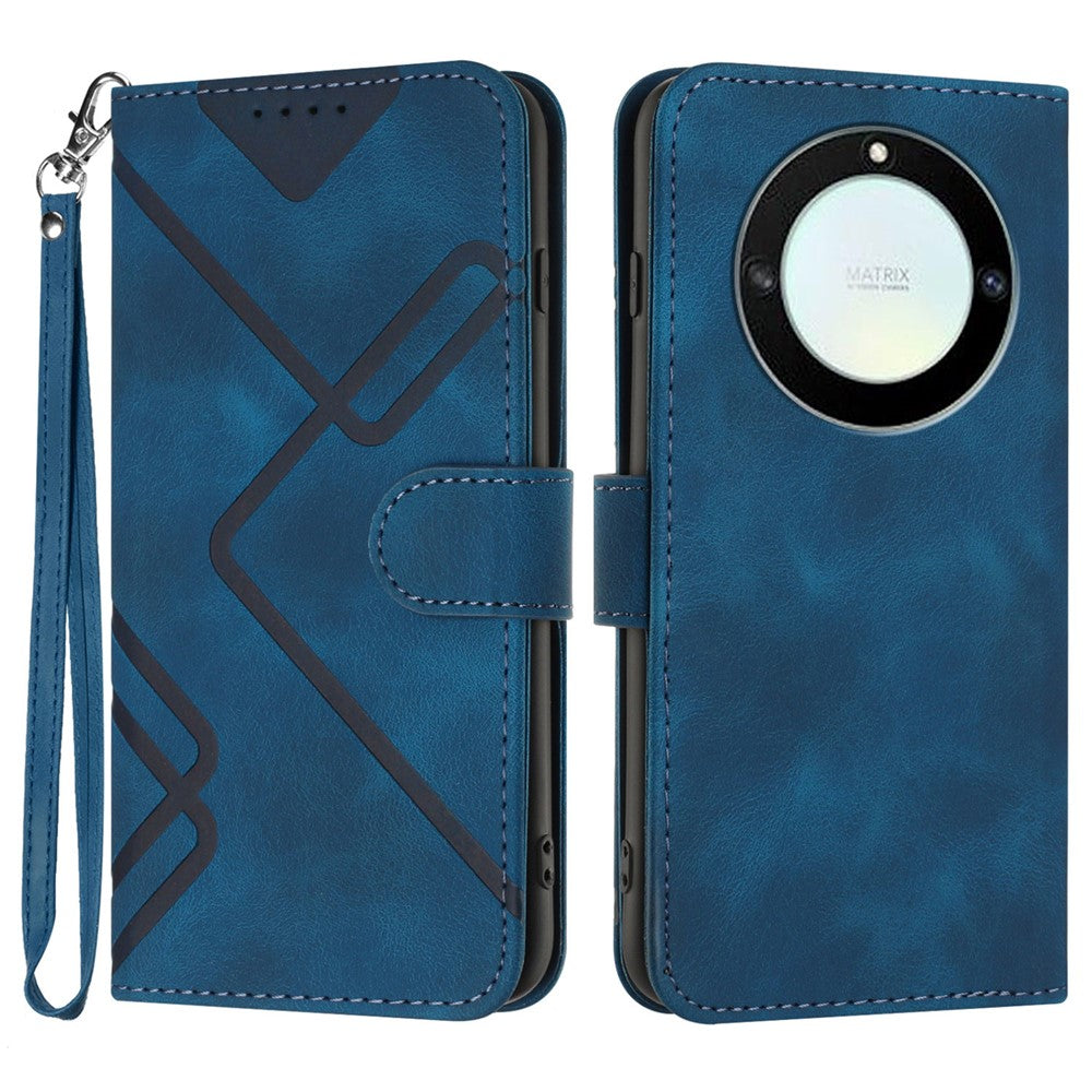 For Honor Magic5 Lite 5G / Honor X9a 5G / Honor X40 5G Wallet Case Line Imprinted PU Leather Phone Cover with Strap