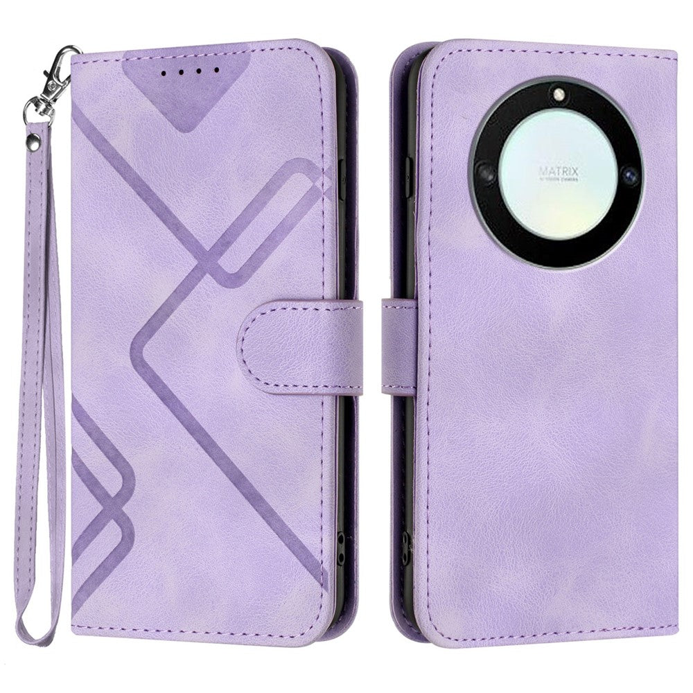 For Honor Magic5 Lite 5G / Honor X9a 5G / Honor X40 5G Wallet Case Line Imprinted PU Leather Phone Cover with Strap