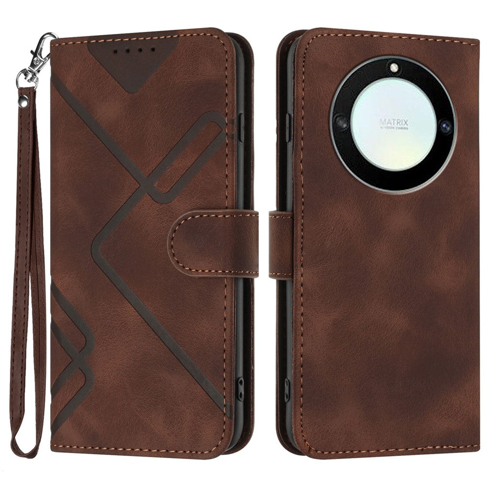 For Honor Magic5 Lite 5G / Honor X9a 5G / Honor X40 5G Wallet Case Line Imprinted PU Leather Phone Cover with Strap