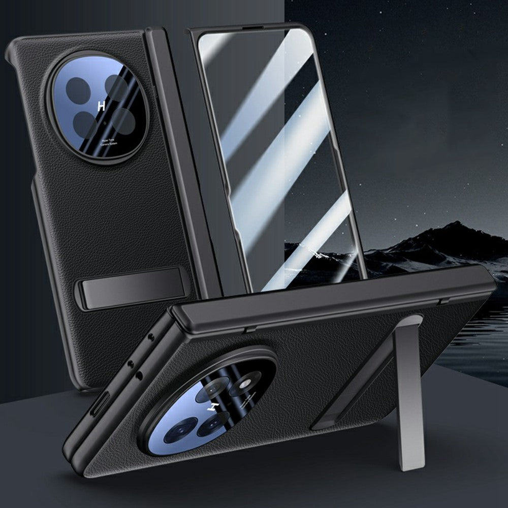 For Oppo Find N5 5G Case Kickstand Skin Touch Electroplated PU Leather + PC Phone Cover with Screen Protector