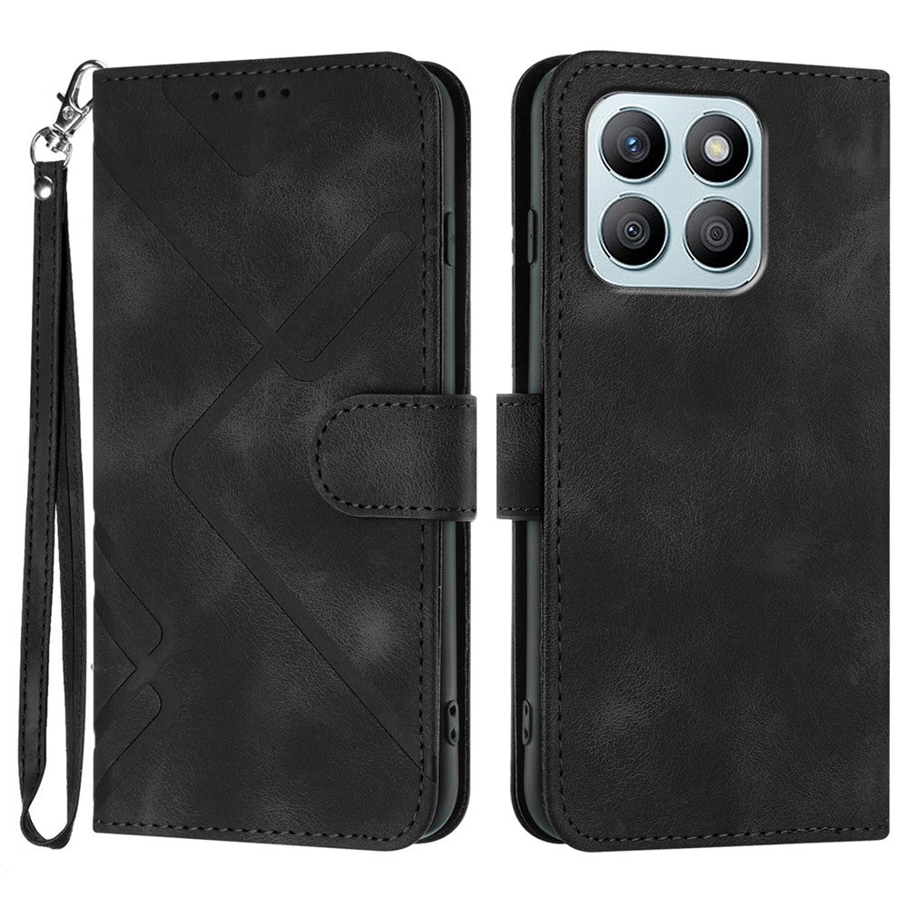 For Honor X8b 4G / Honor X8c 4G Wallet Case Line Imprinted PU Leather Phone Cover with Strap