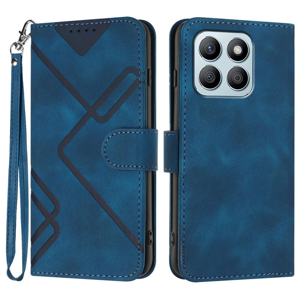 For Honor X8b 4G / Honor X8c 4G Wallet Case Line Imprinted PU Leather Phone Cover with Strap