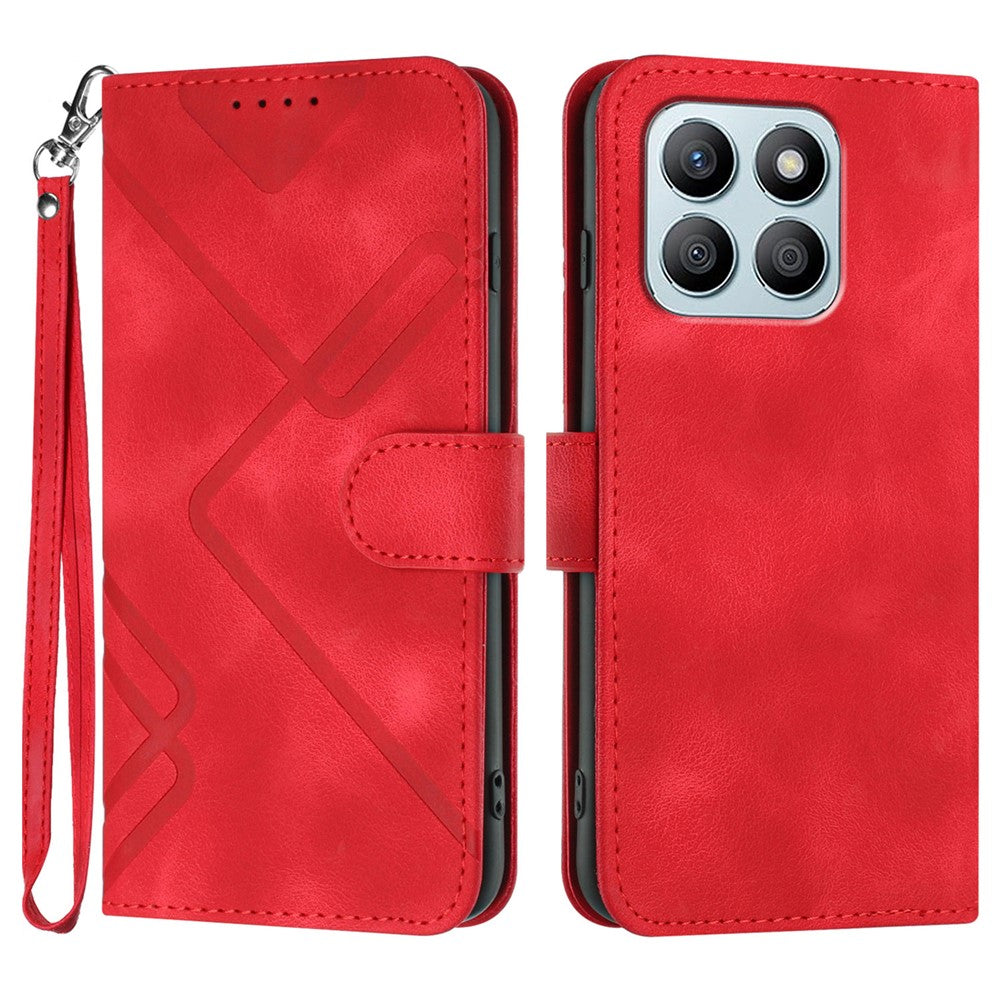 For Honor X8b 4G / Honor X8c 4G Wallet Case Line Imprinted PU Leather Phone Cover with Strap