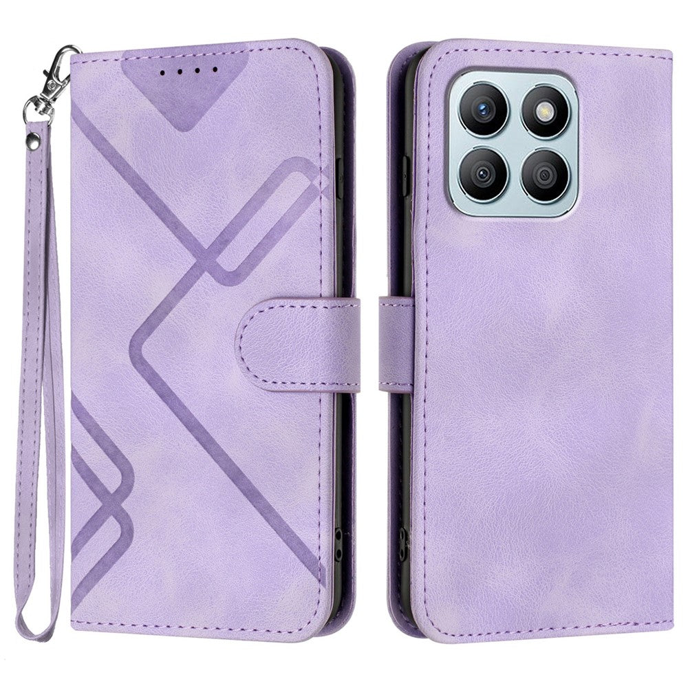 For Honor X8b 4G / Honor X8c 4G Wallet Case Line Imprinted PU Leather Phone Cover with Strap