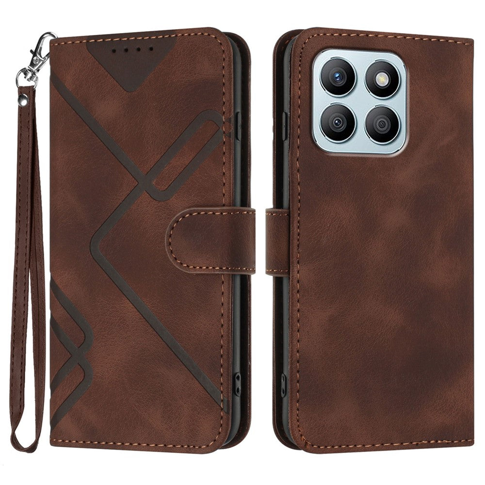 For Honor X8b 4G / Honor X8c 4G Wallet Case Line Imprinted PU Leather Phone Cover with Strap