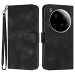 For Xiaomi 15 Ultra Wallet Case Line Imprinted PU Leather Phone Cover with Strap