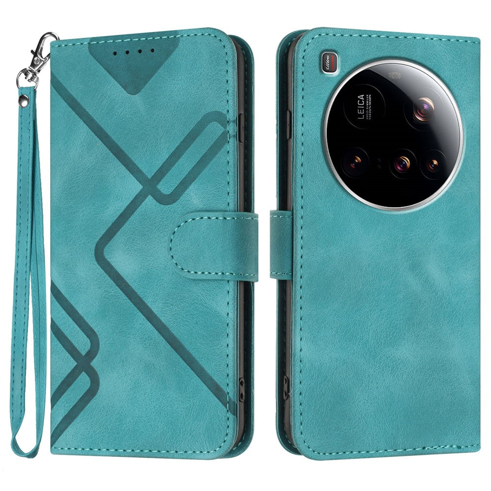 For Xiaomi 15 Ultra Wallet Case Line Imprinted PU Leather Phone Cover with Strap