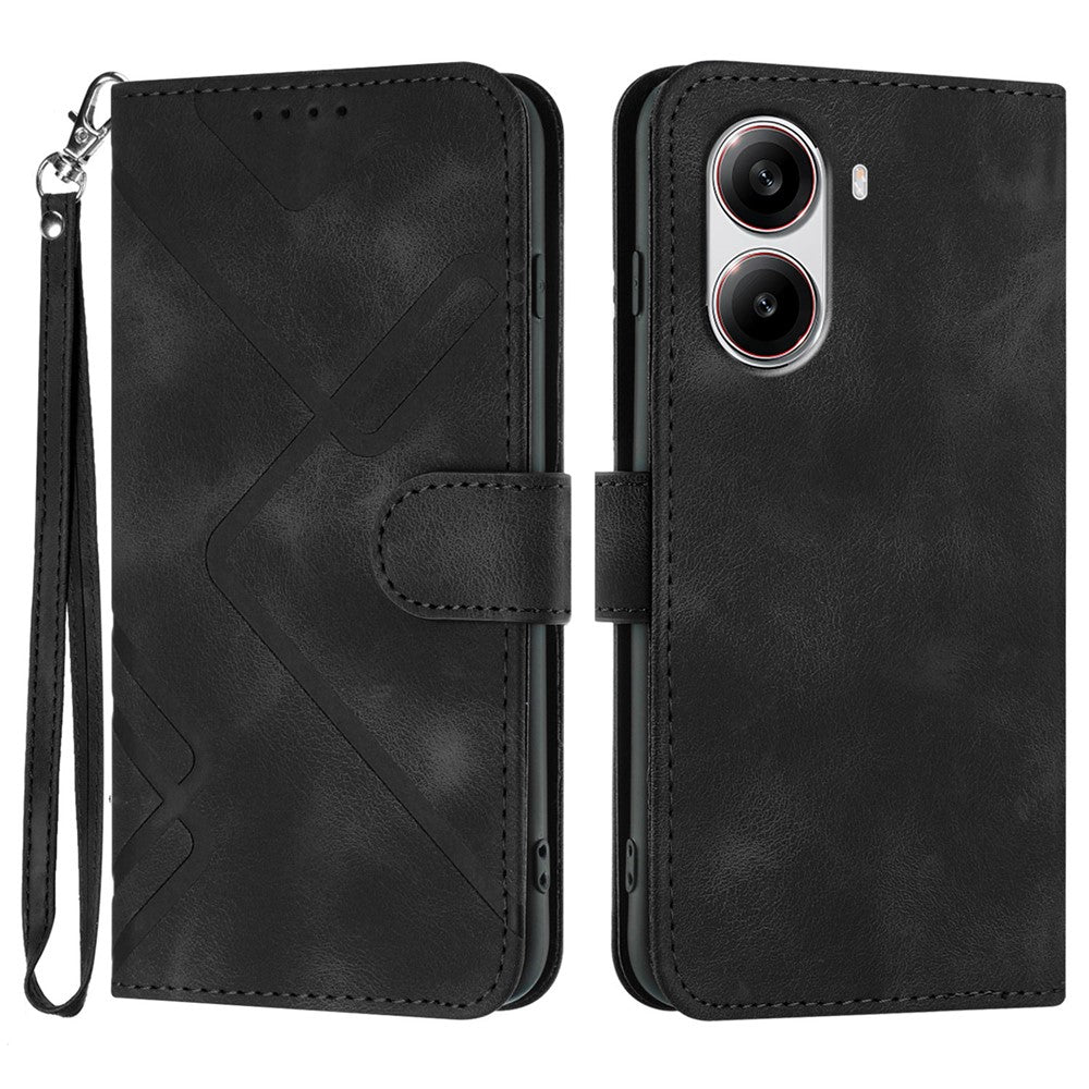 For Xiaomi Redmi Turbo 4 5G / Xiaomi Poco X7 Pro 5G Wallet Case Line Imprinted PU Leather Phone Cover with Strap