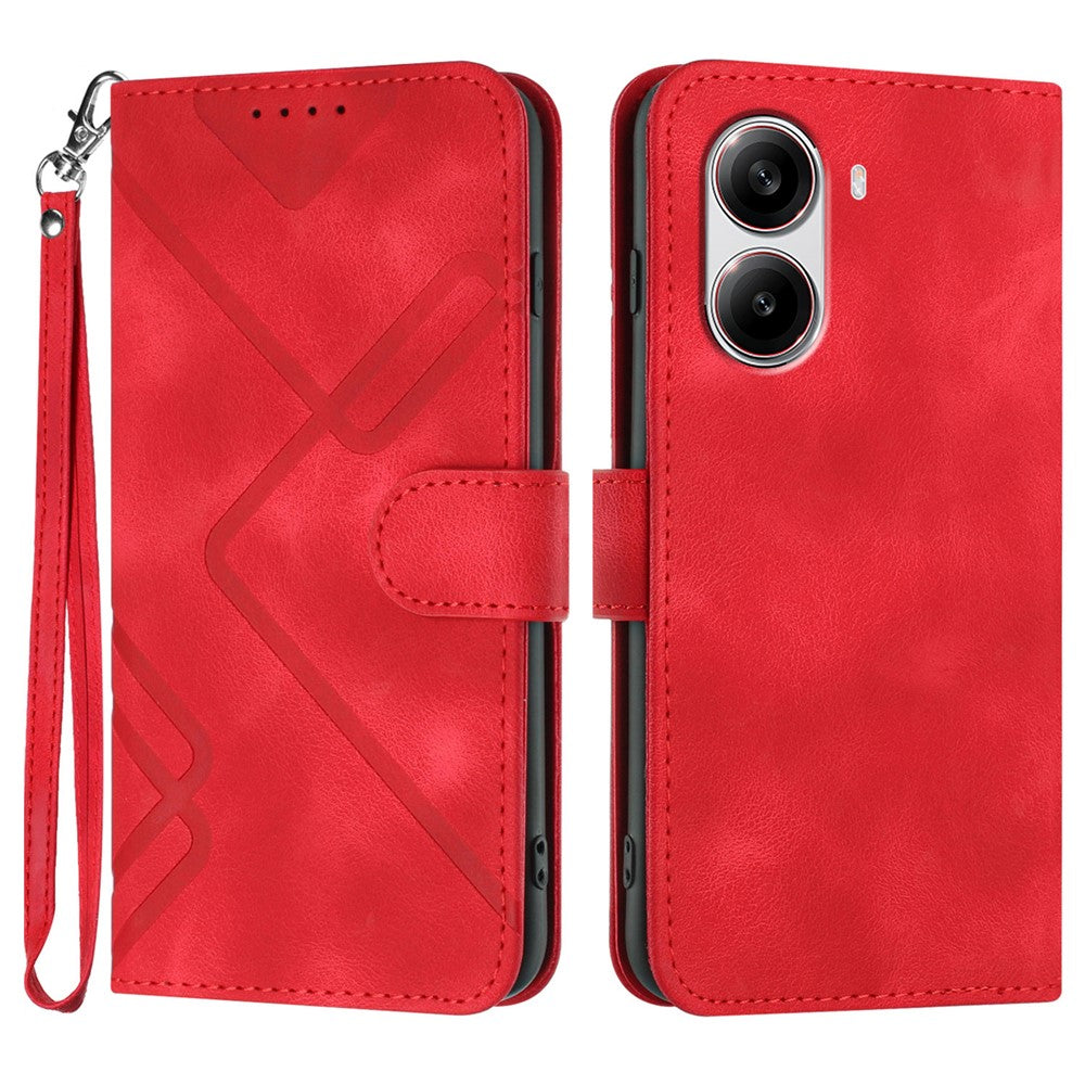 For Xiaomi Redmi Turbo 4 5G / Xiaomi Poco X7 Pro 5G Wallet Case Line Imprinted PU Leather Phone Cover with Strap
