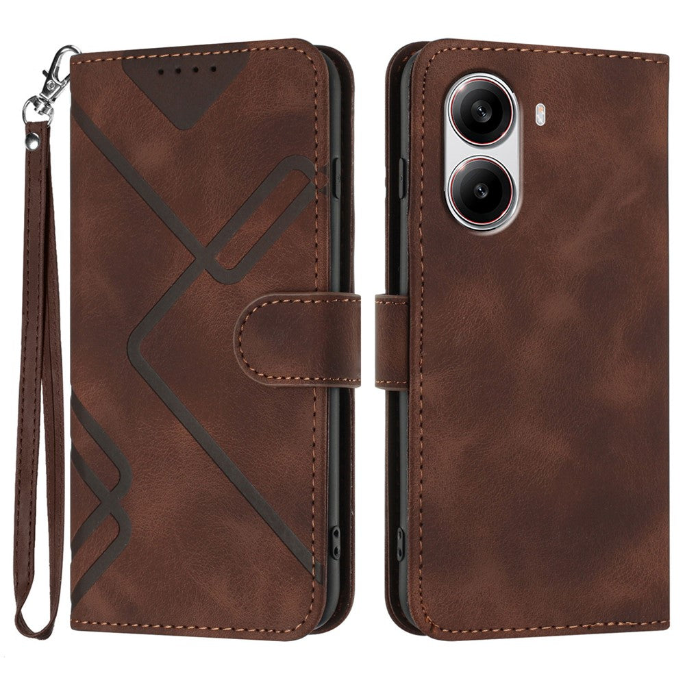 For Xiaomi Redmi Turbo 4 5G / Xiaomi Poco X7 Pro 5G Wallet Case Line Imprinted PU Leather Phone Cover with Strap