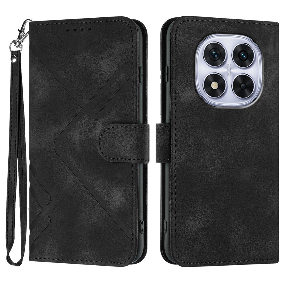 For Xiaomi Redmi Note 14 Pro 4G Wallet Case Line Imprinted PU Leather Phone Cover with Strap