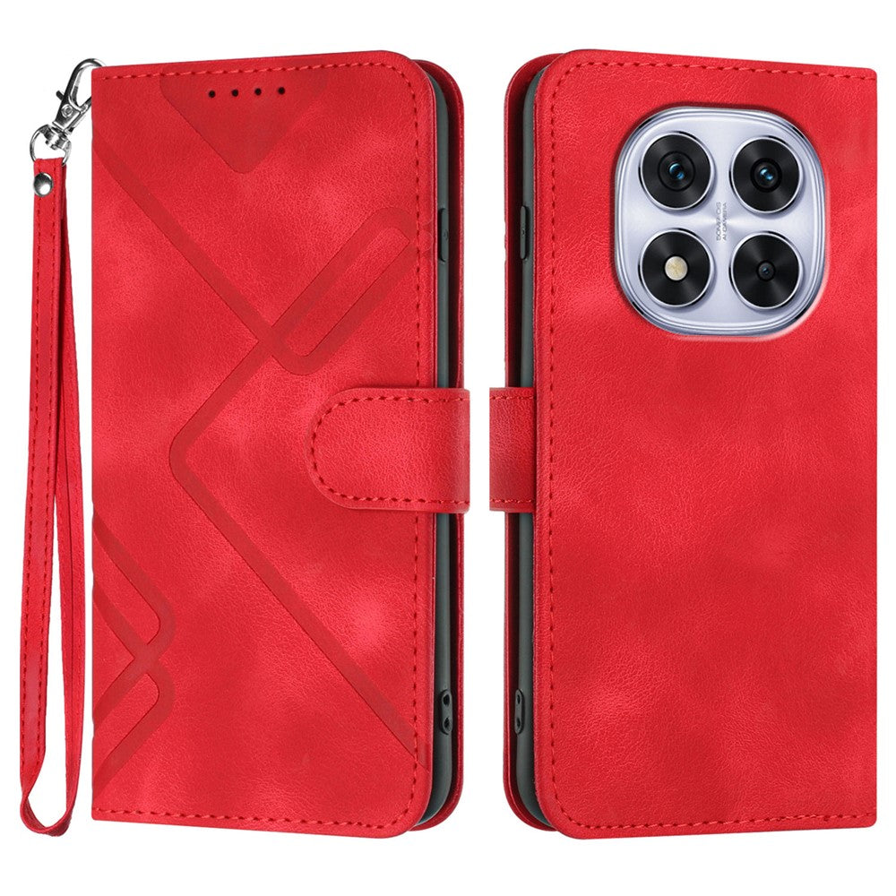For Xiaomi Redmi Note 14 Pro 4G Wallet Case Line Imprinted PU Leather Phone Cover with Strap