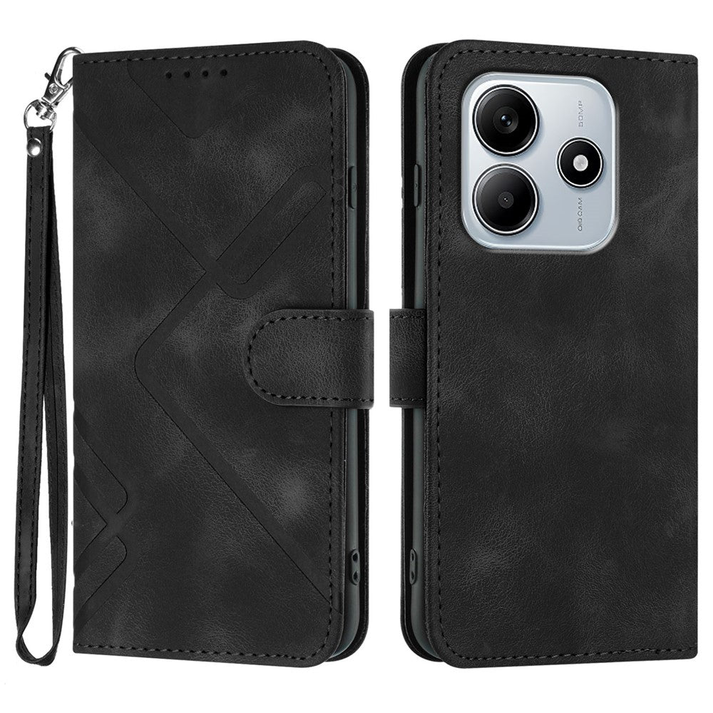 For Xiaomi Redmi Note 14 5G (China) / Xiaomi Poco M7 Pro 5G / Xiaomi Redmi Note 14 5G Wallet Case Line Imprinted PU Leather Phone Cover with Strap