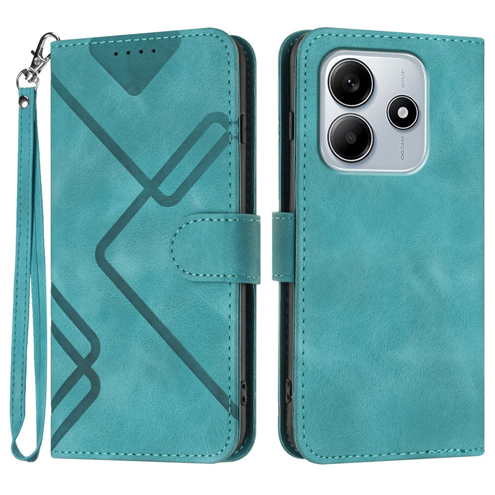 For Xiaomi Redmi Note 14 5G (China) / Xiaomi Poco M7 Pro 5G / Xiaomi Redmi Note 14 5G Wallet Case Line Imprinted PU Leather Phone Cover with Strap