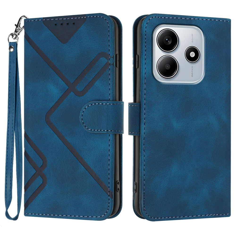 For Xiaomi Redmi Note 14 5G (China) / Xiaomi Poco M7 Pro 5G / Xiaomi Redmi Note 14 5G Wallet Case Line Imprinted PU Leather Phone Cover with Strap