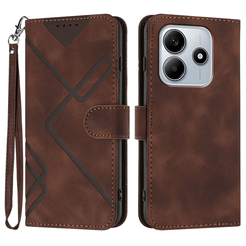 For Xiaomi Redmi Note 14 5G (China) / Xiaomi Poco M7 Pro 5G / Xiaomi Redmi Note 14 5G Wallet Case Line Imprinted PU Leather Phone Cover with Strap