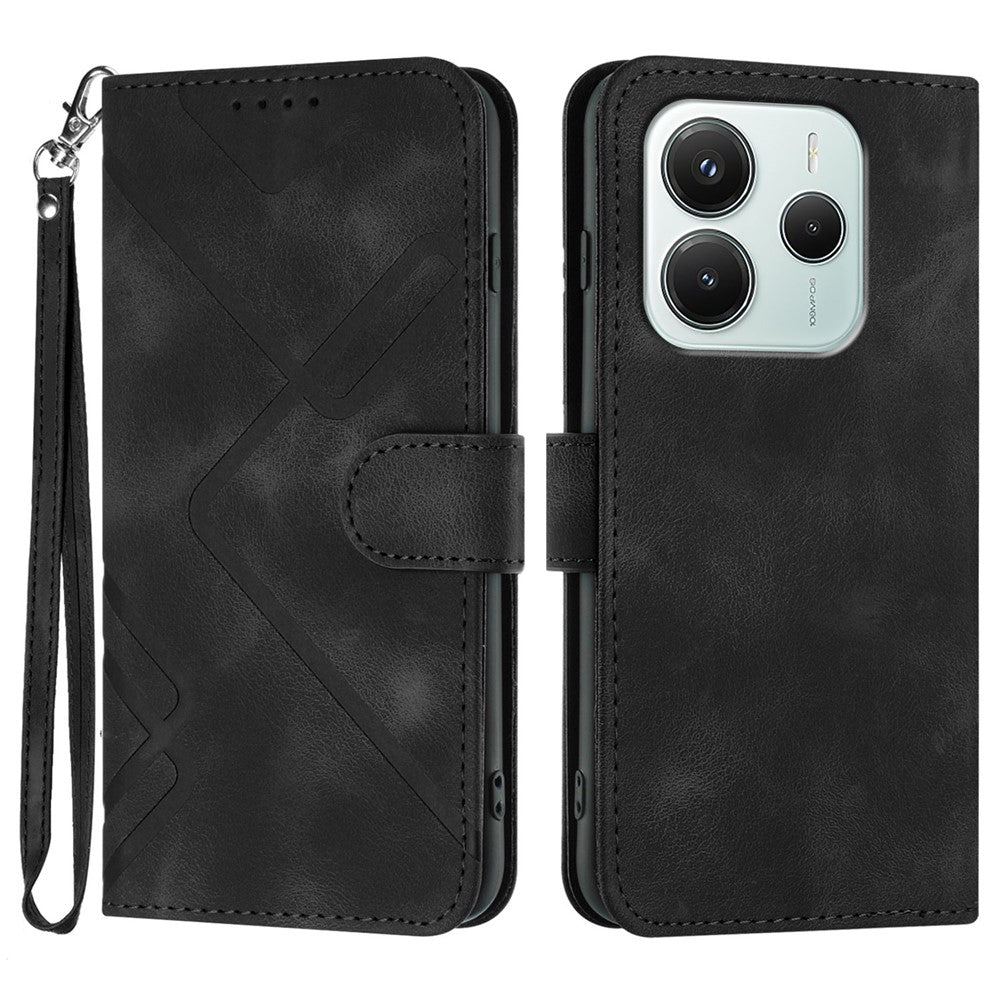 For Xiaomi Redmi Note 14 4G (164.84mm) Wallet Case Line Imprinted PU Leather Phone Cover with Strap