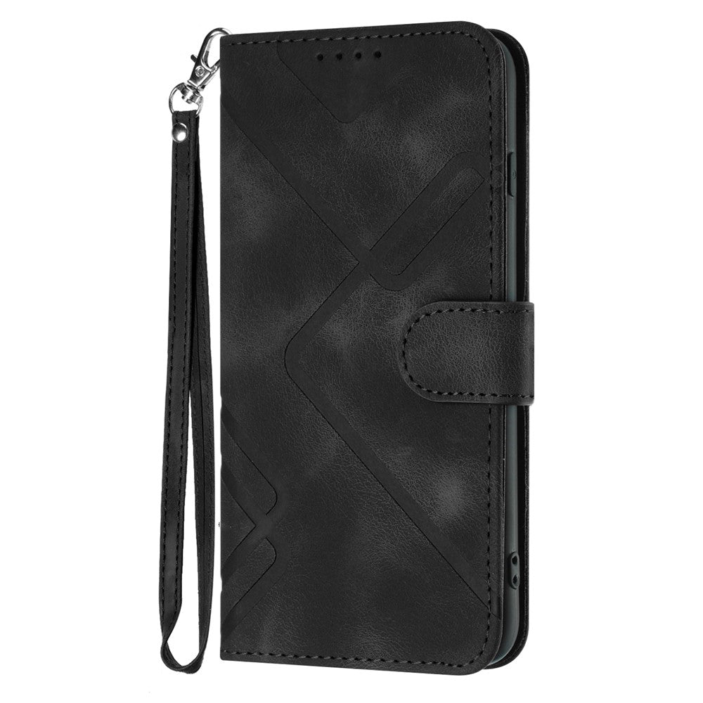 For Xiaomi Redmi Note 14 4G (164.84mm) Wallet Case Line Imprinted PU Leather Phone Cover with Strap