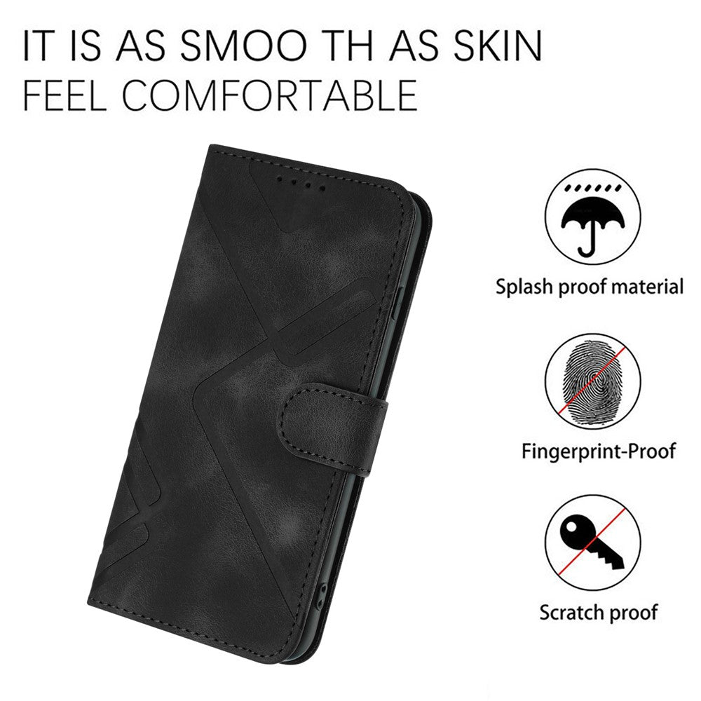 For Xiaomi Redmi Note 14 4G (164.84mm) Wallet Case Line Imprinted PU Leather Phone Cover with Strap