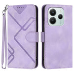 For Xiaomi Redmi Note 14 4G (164.84mm) Wallet Case Line Imprinted PU Leather Phone Cover with Strap